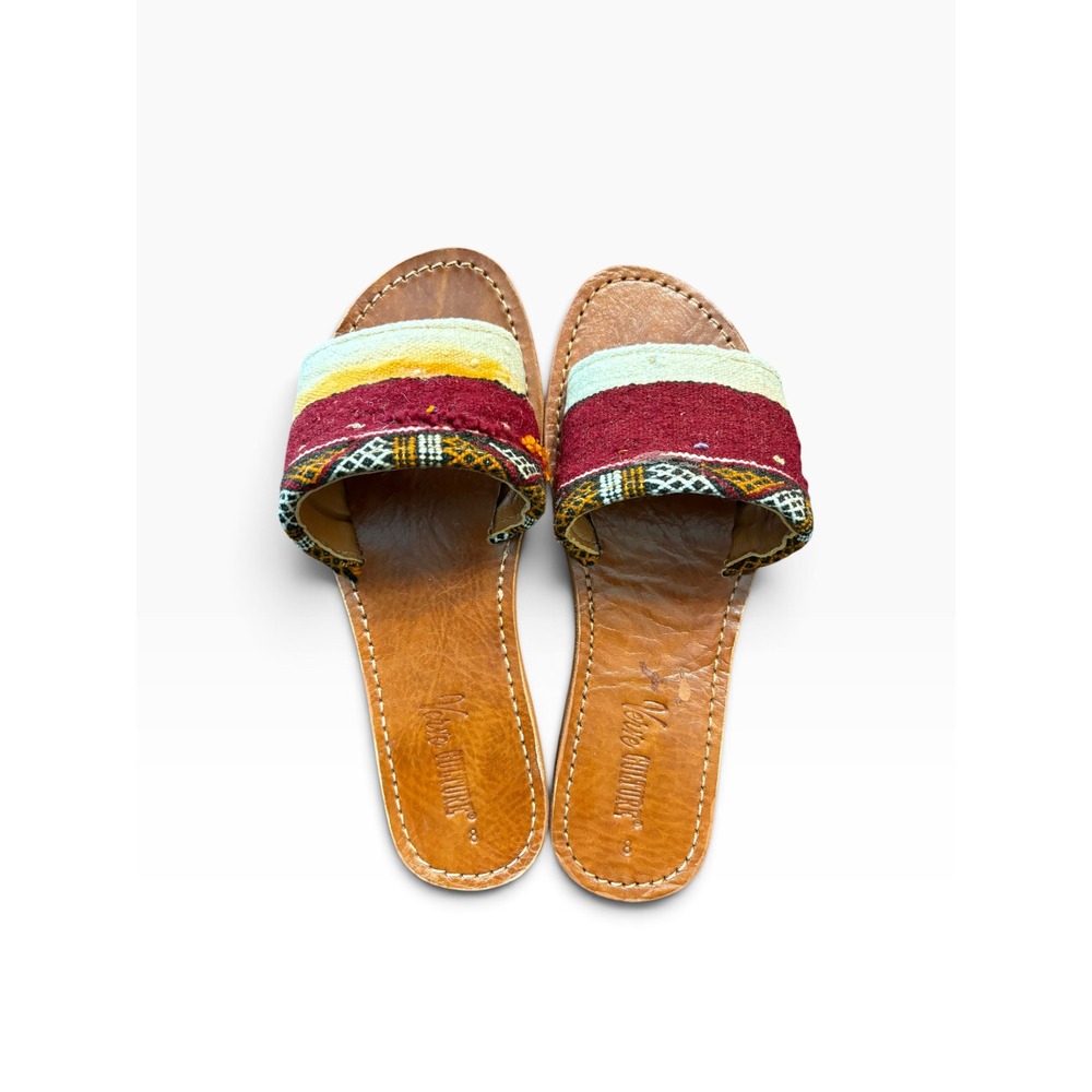 Verve Culture Moroccan Kilim Slides Leather Woven Wool Sandals Burgundy Multi 8